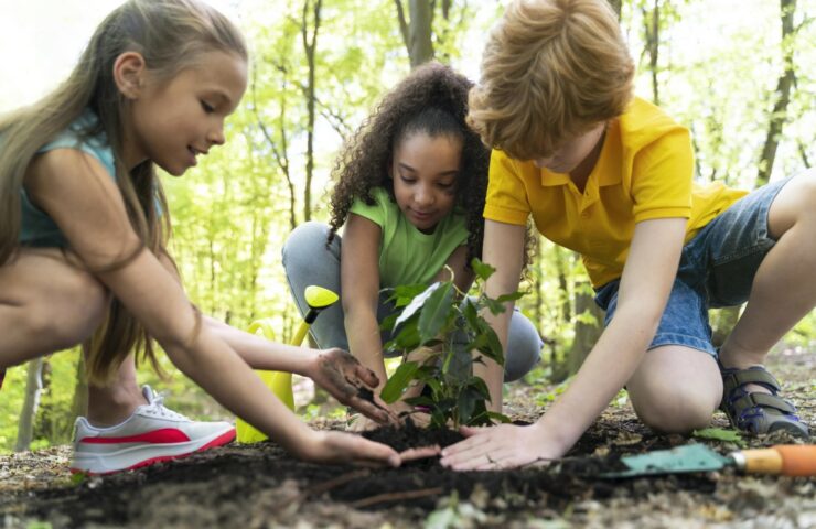 kids-planting-together-forest